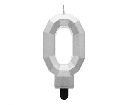 Świeczka cyferka 0 - Diament, metalik srebrny, 7.6 cm